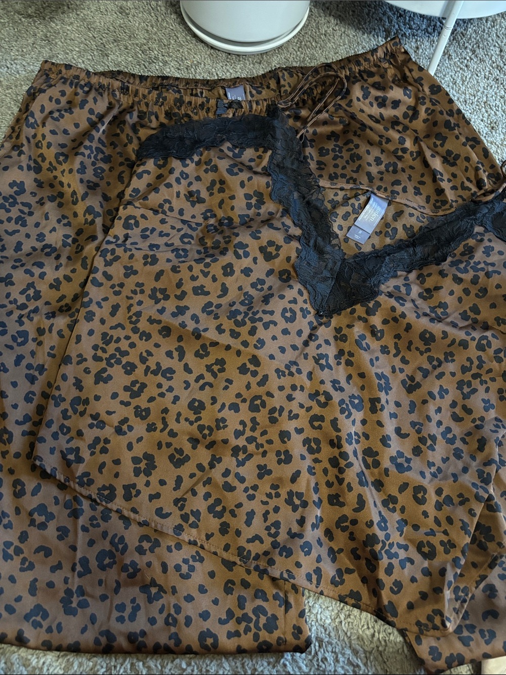 Women’s 2 PC Satin Pajama Set—Leopard Print